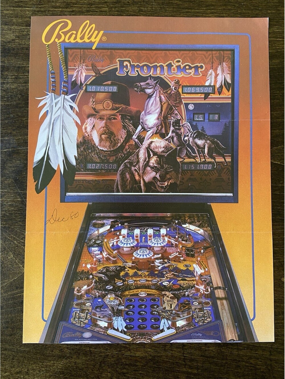 Bally Frontier Arcade Pinball FLYER Original Ad Promo 1980 Poster Not PCB